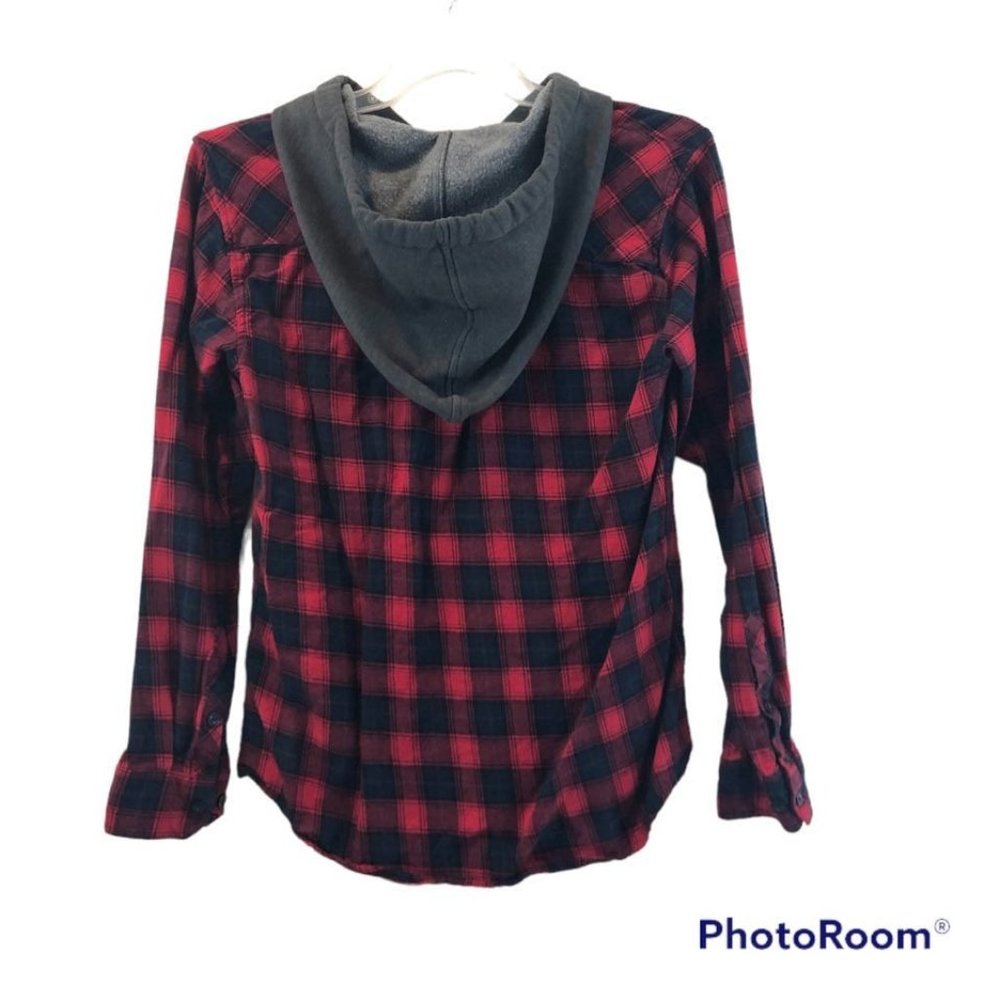 Valor Collective Woman's Sz M Thermal Hoodie  red & blue plaid -  long sleeves
